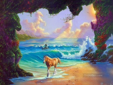  wave Oil Painting - horse by the waves Fantasy